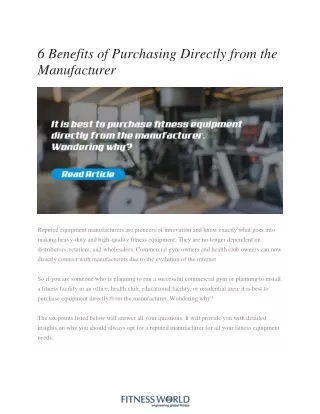 6 Benefits of Purchasing Directly from the Manufacturer - Fitness World