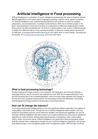 artificial intelligence in food processing