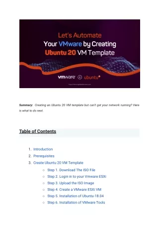summary creating an ubuntu 20 vm template