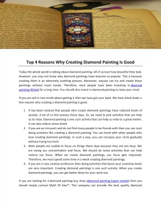 Top 4 Reasons Why Creating Diamond Painting Is Good