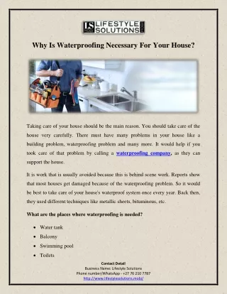 Why Is Waterproofing Necessary For Your House