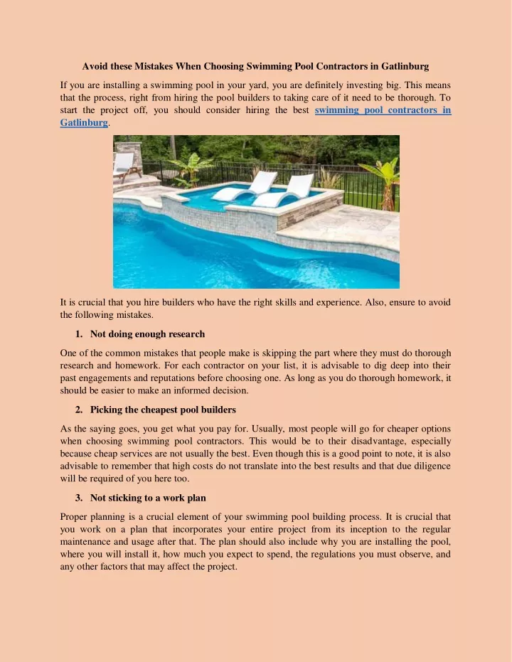 avoid these mistakes when choosing swimming pool
