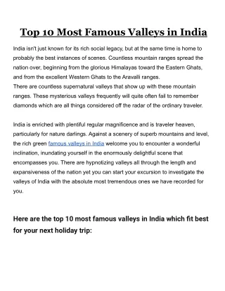 Famous Valleys in India