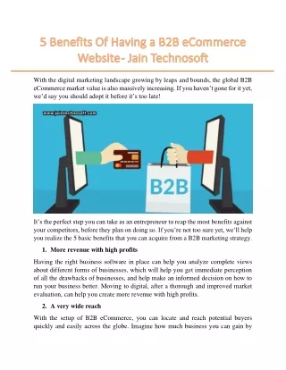 5 Benefits Of Having a B2B eCommerce Website - Jain Technosoft