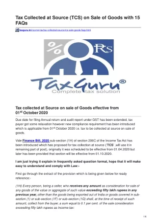 tax collected at source tcs on sale of goods with
