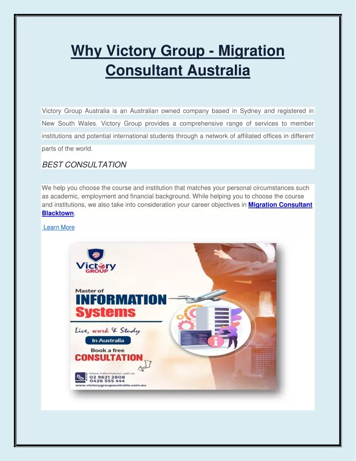 why victory group migration consultant australia