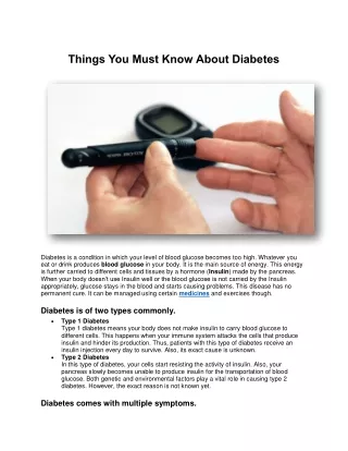 things you must know about diabetes
