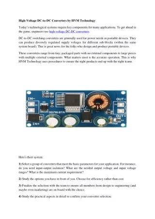 High-Voltage DC-to-DC Converters by HVM Technology