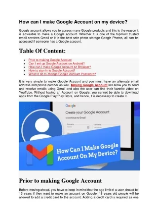 how can i make google account on my device