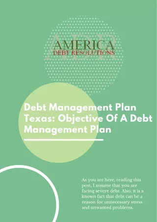 Debt Management Plan Texas: Objective Of A Debt Management Plan