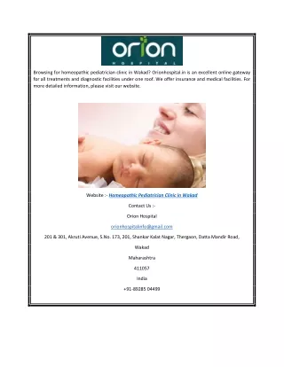 Homeopathic Pediatrician Clinic in Wakad | Orionhospital.in