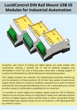 LucidControl DIN Rail Mount USB IO Modules for Industrial Automation