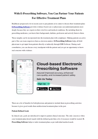 With E Prescribing Software, You Can Partner Your Patients For Effective Treatment Plans