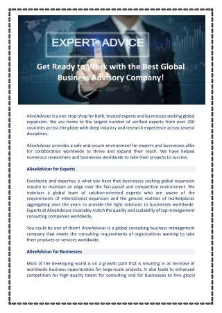 Get Ready to Work with the Best Global Business Advisory Company!
