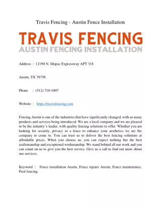 Travis Fencing - Austin Fence Installation