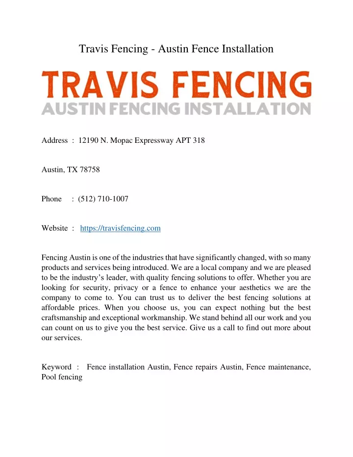 travis fencing austin fence installation