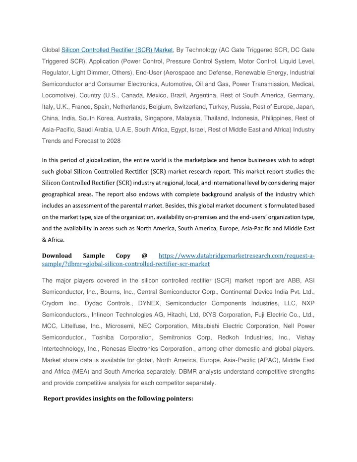 global silicon controlled rectifier scr market