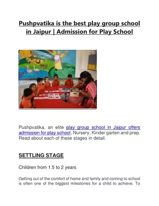 Pushpvatika is the best play group school in Jaipur