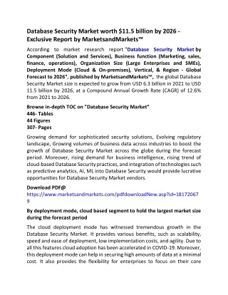 Database Security Market worth $11.5 billion by 2026 - Exclusive Report by MarketsandMarkets™
