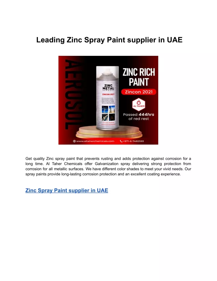 leading zinc spray paint supplier in uae