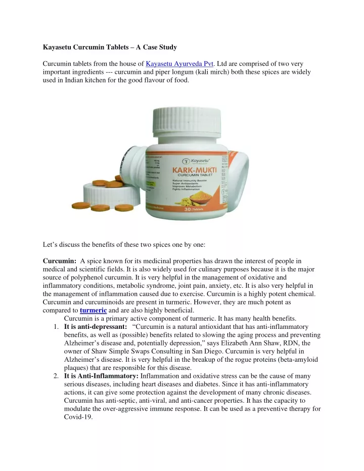 kayasetu curcumin tablets a case study curcumin