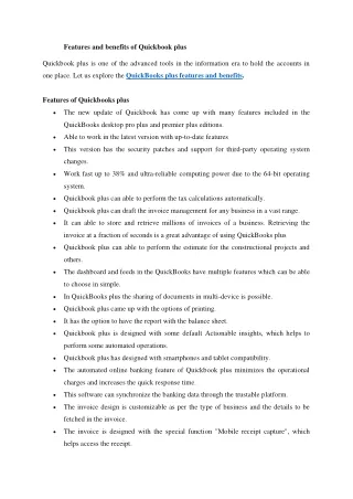 features and benefits of quickbook plus