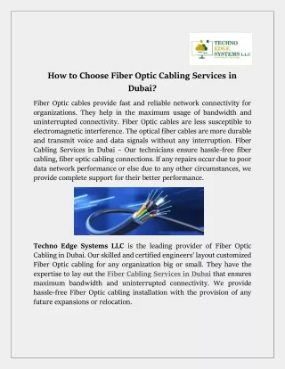 how to choose fiber optic cabling services