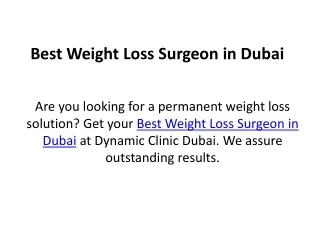 Best Weight Loss Surgeon In Dubai