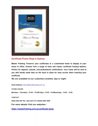 Certificate Frame Shop in Sydney