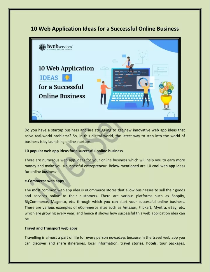 10 web application ideas for a successful online