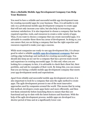 how a reliable mobile app development company