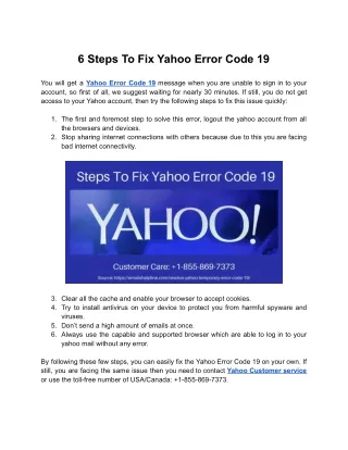 6 Steps To Fix Yahoo Error Code 19 |  1-855-869-7373