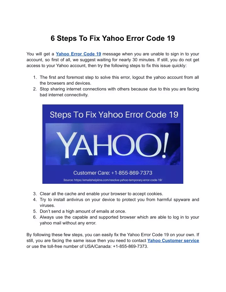 6 steps to fix yahoo error code 19