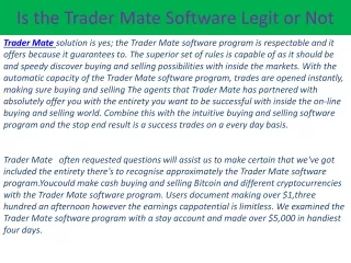 Is the Trader Mate Software Legit or Not