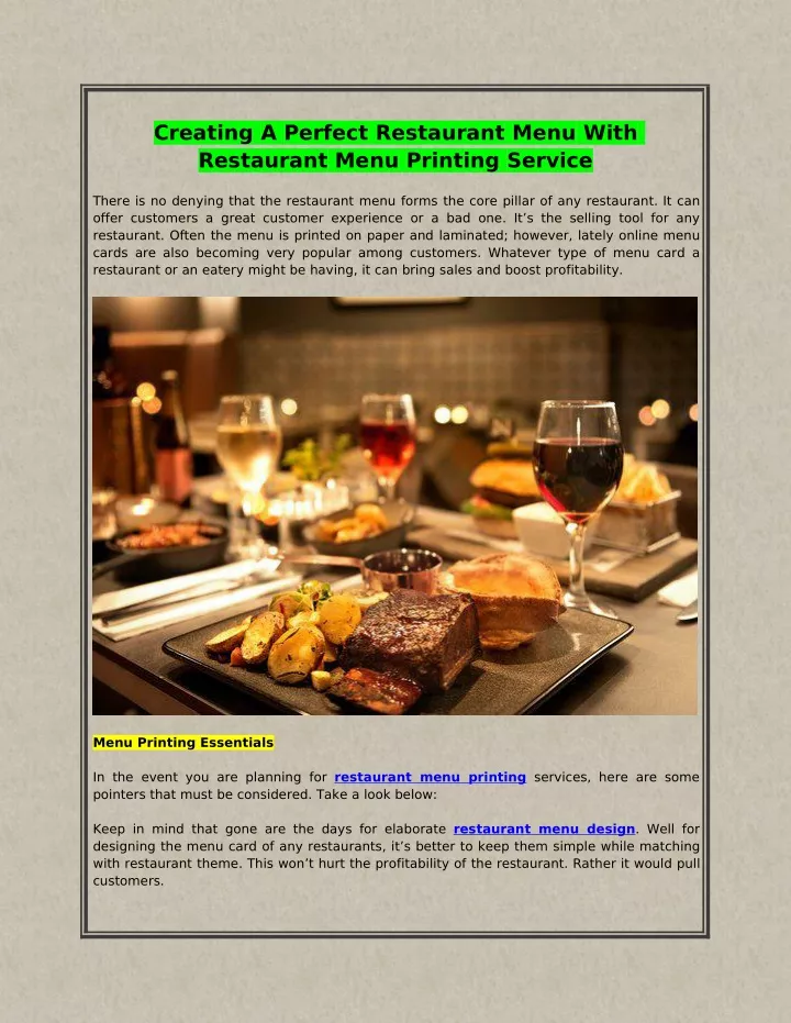 creating a perfect restaurant menu with