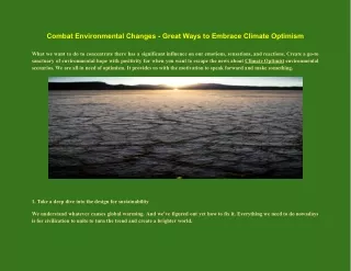 Combat Environmental Changes - Great Ways to Embrace Climate Optimism