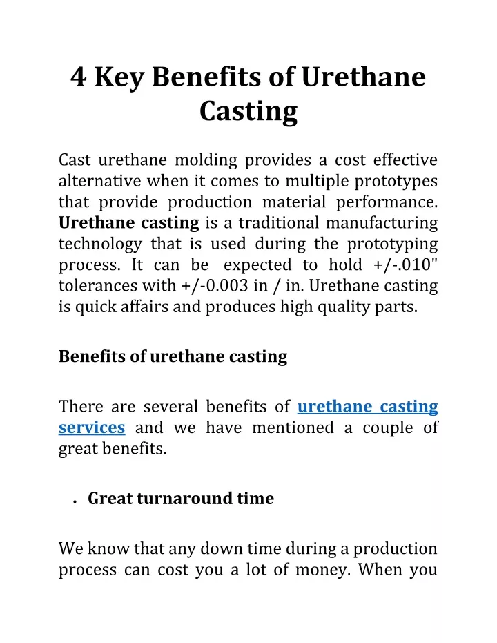 4 key benefits of urethane casting