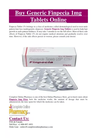 Generic Finpecia 1mg Tablets