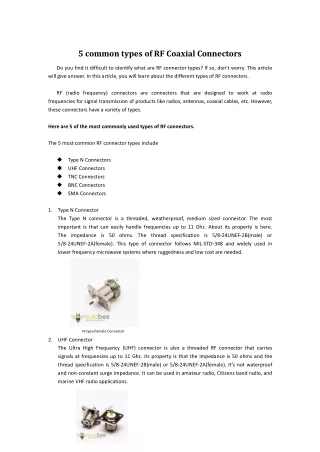 5 common types of RF Coaxial Connectors