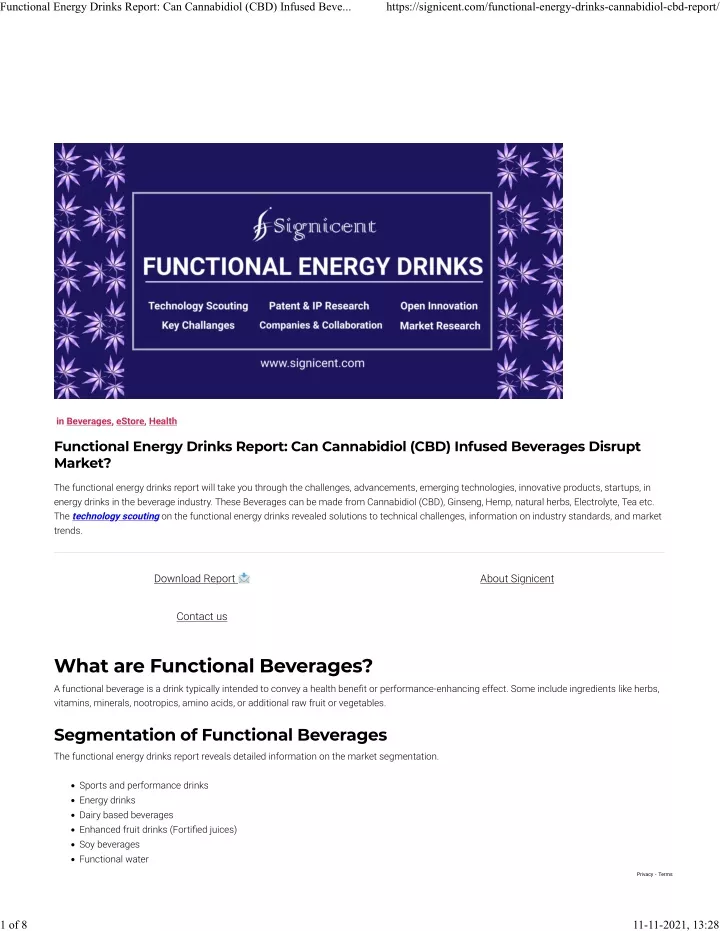 functional energy drinks report can cannabidiol
