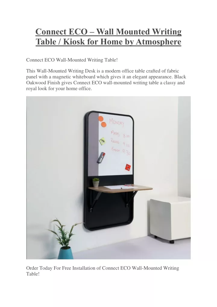 connect eco wall mounted writing table kiosk