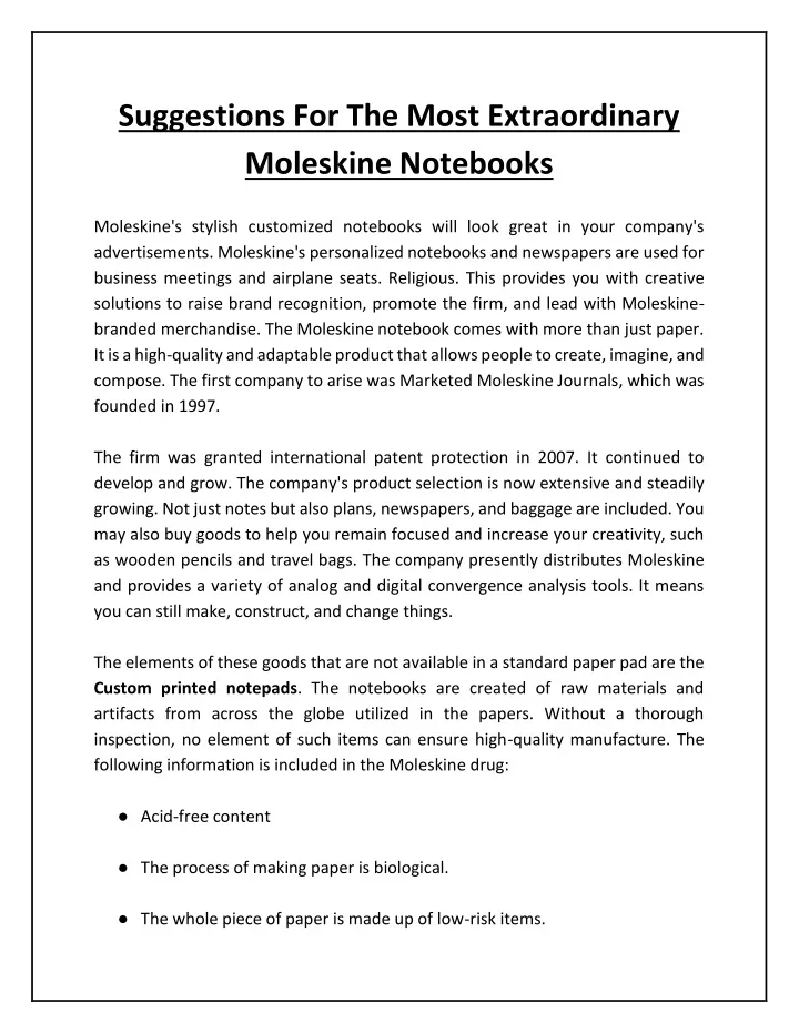 suggestions for the most extraordinary moleskine