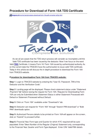 procedure for download of form 16a tds certificate
