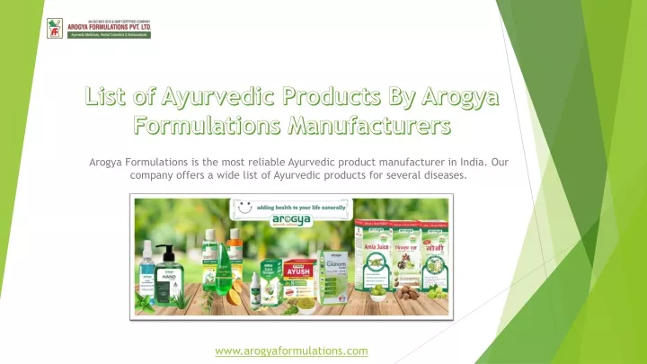 list of ayurvedic products by arogya formulations manufacturers