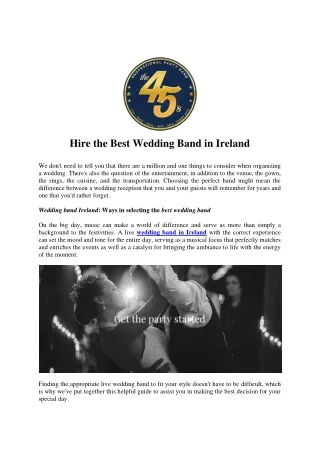 Hire the Best Wedding Band in Ireland - 45'S