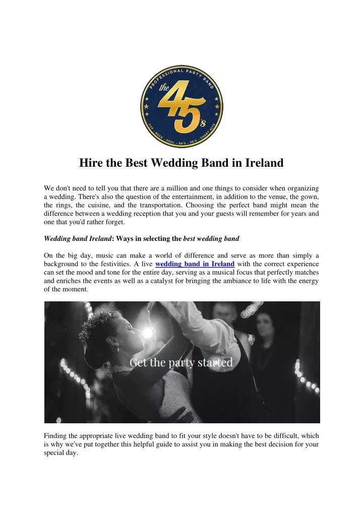 hire the best wedding band in ireland