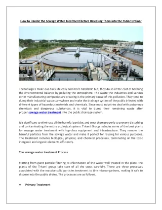 how to handle the sewage water treatment before