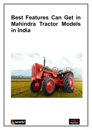 Best Features Can Get in Mahindra Tractor Models in India