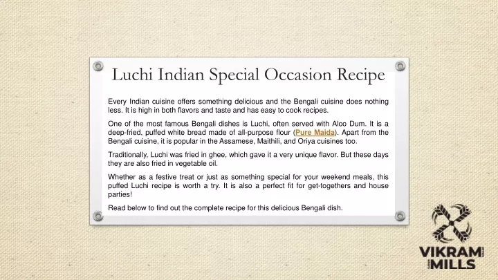 luchi indian special occasion recipe