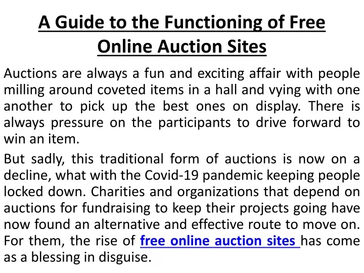 a guide to the functioning of free online auction sites